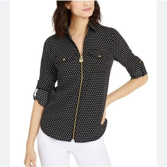Michael kors womens blouse Full-zip black Long and rolling Sleeve plus sz 3X new - Picture 1 of 15
